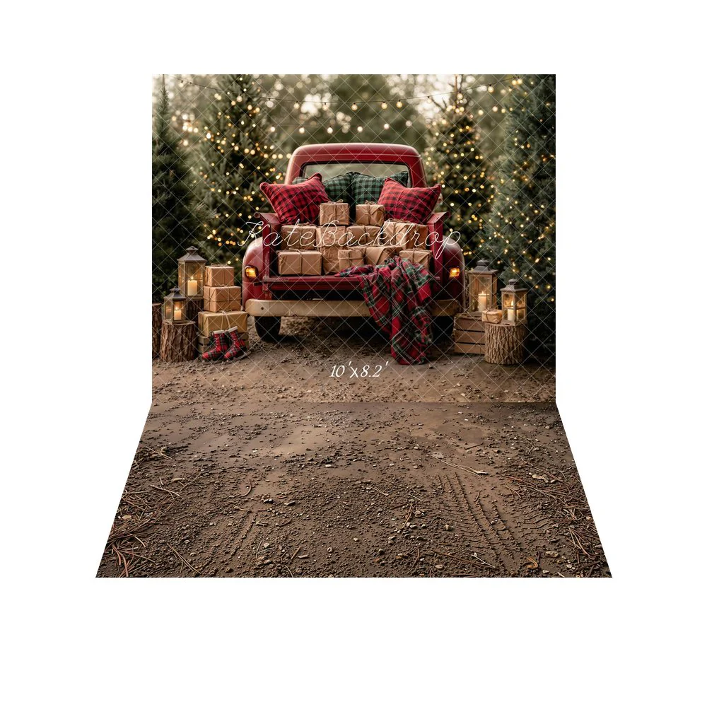 Kate Christmas Truck Presents Lanterns Backdrop+Muddy Ground Pebbles Pine Needles Backdrop - Image 6