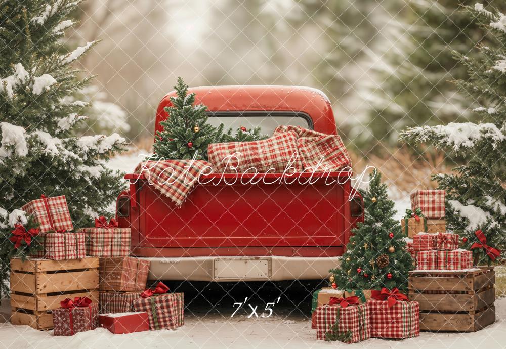 Kate Christmas Truck Gift Snow Forest Backdrop Designed by Emetselch