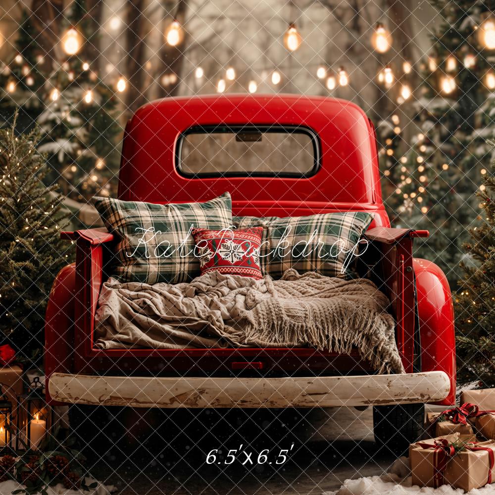 Kate Christmas Red Truck Snowy Trees Presents Backdrop Designed by Emetselch - Image 4