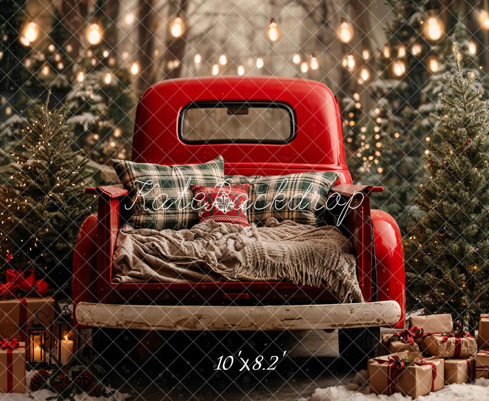 Kate Christmas Red Truck Snowy Trees Presents Backdrop Designed by Emetselch - Image 8