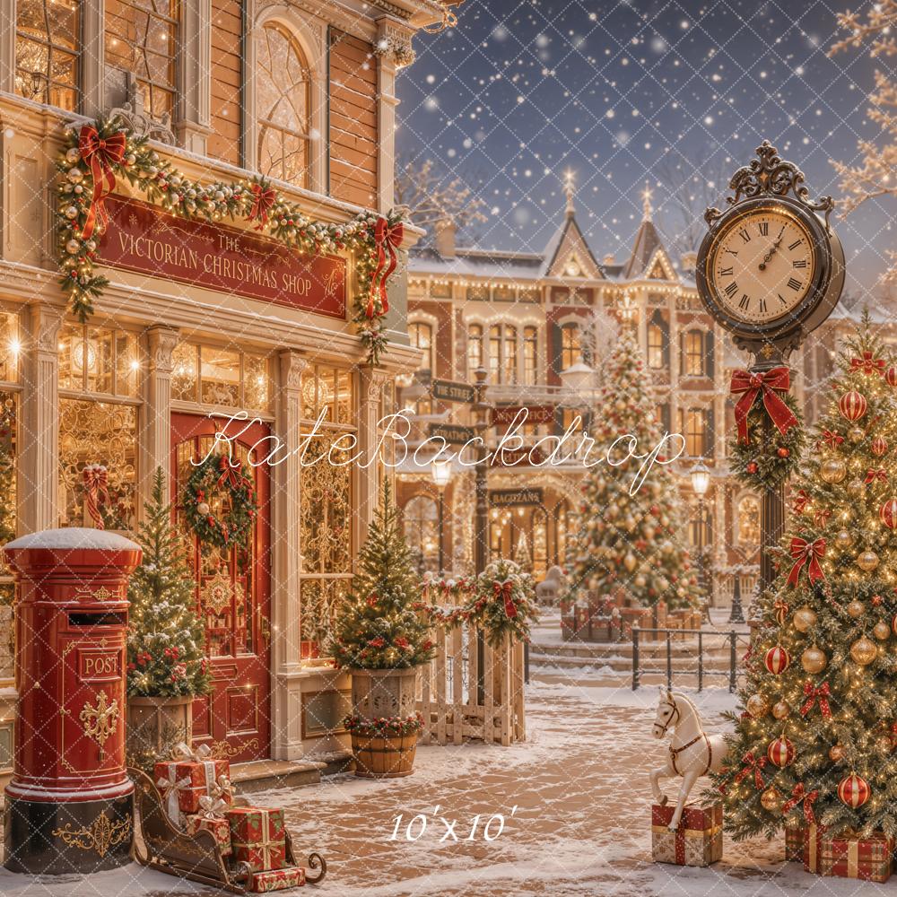 Kate Christmas Victorian Shop Street Clock Mailbox Backdrop Designed by Emetselch - Image 7