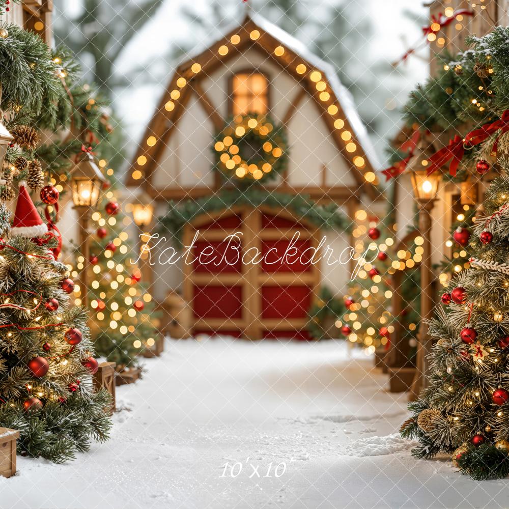 Kate Christmas Village Pine Trees Lanterns Backdrop Designed by Emetselch - Image 9