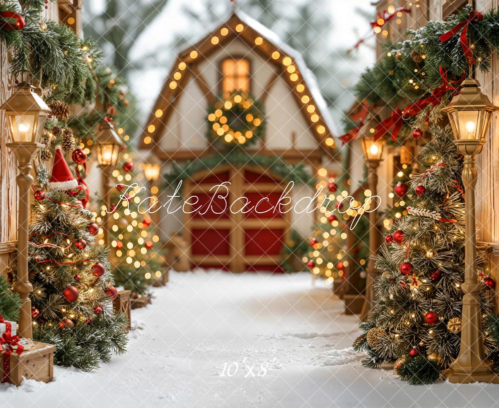 Kate Christmas Village Trees Lanterns Fleece Backdrop Designed by Emetselch - Image 3