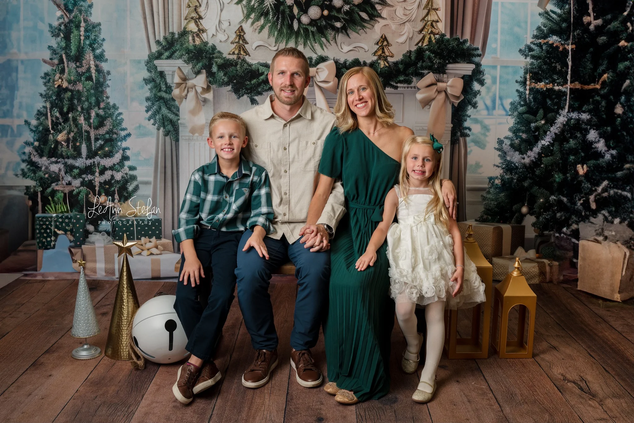 Kate Christmas White Bow Wreath Fireplace Backdrop Designed by Mini MakeBelieve