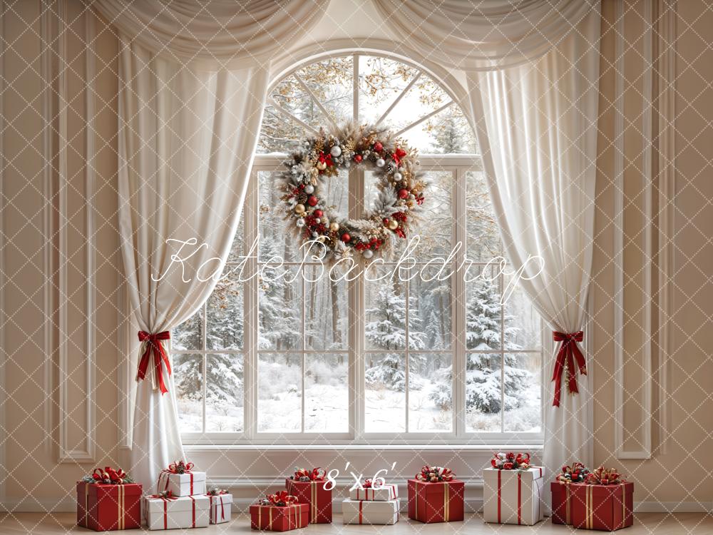 Kate Christmas White Curtain Wreath Window Backdrop Designed by Emetselch - Image 5