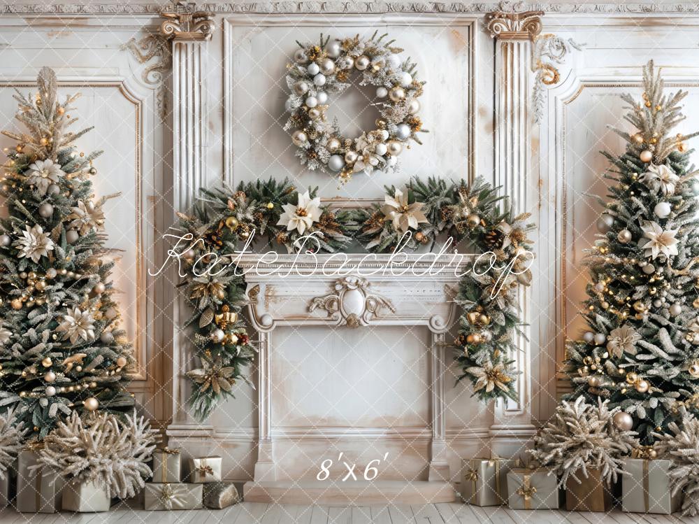 Kate Christmas White Marble Retro Fireplace Backdrop Designed by Emetselch - Image 3