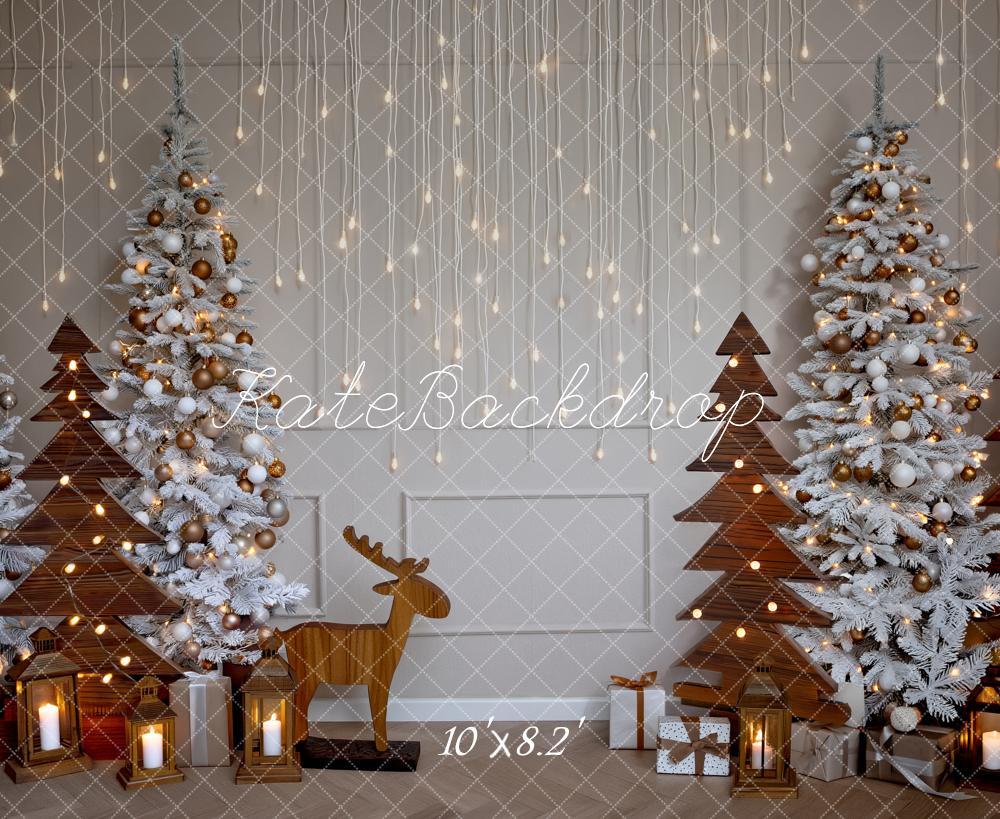 Kate Christmas White Trees Wooden Decorations Fleece Backdrop Designed by Fantasyphotoart - Image 3