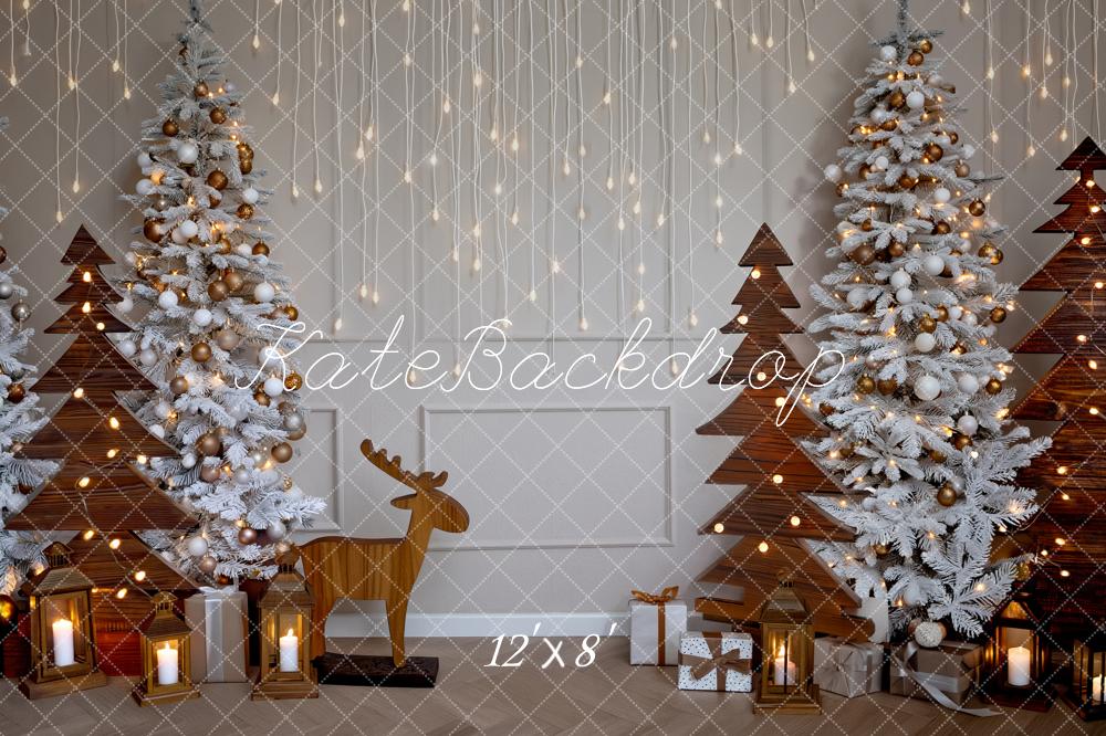 Kate Christmas White Trees Wooden Decorations Fleece Backdrop Designed by Fantasyphotoart - Image 4
