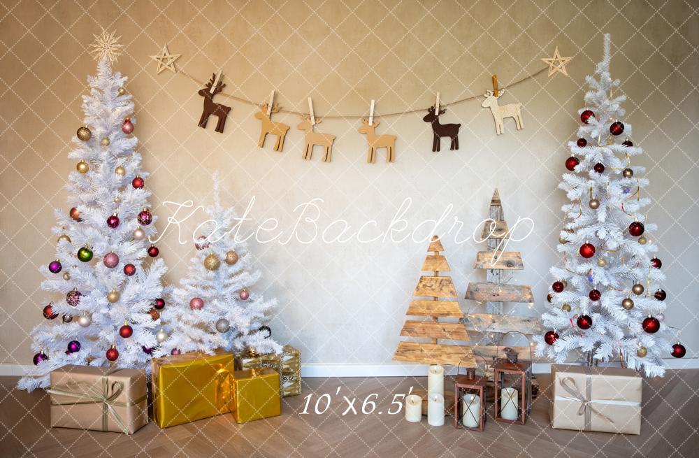 Kate Christmas White Trees Wooden Decorations Fleece Backdrop Designed by Fantasyphotoart - Image 2