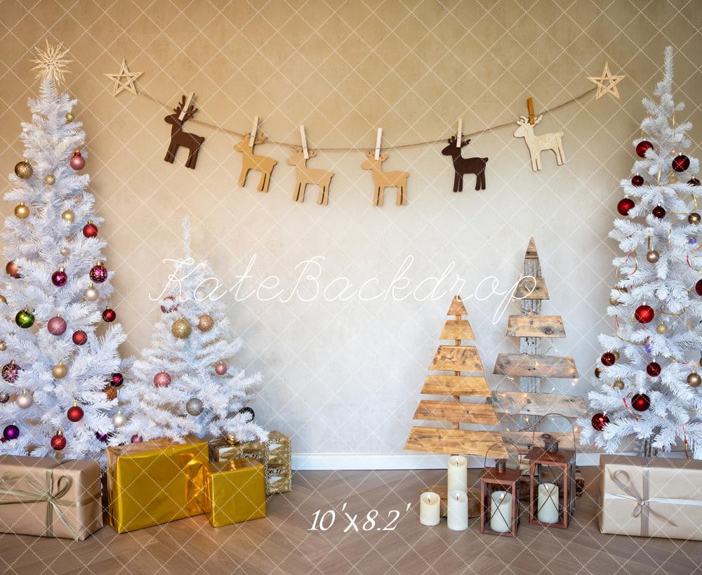 Kate Christmas White Trees Wooden Decorations Fleece Backdrop Designed by Fantasyphotoart - Image 3
