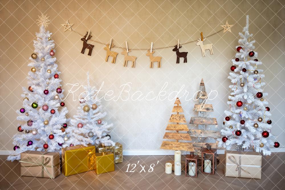 Kate Christmas White Trees Wooden Decorations Fleece Backdrop Designed by Fantasyphotoart - Image 4