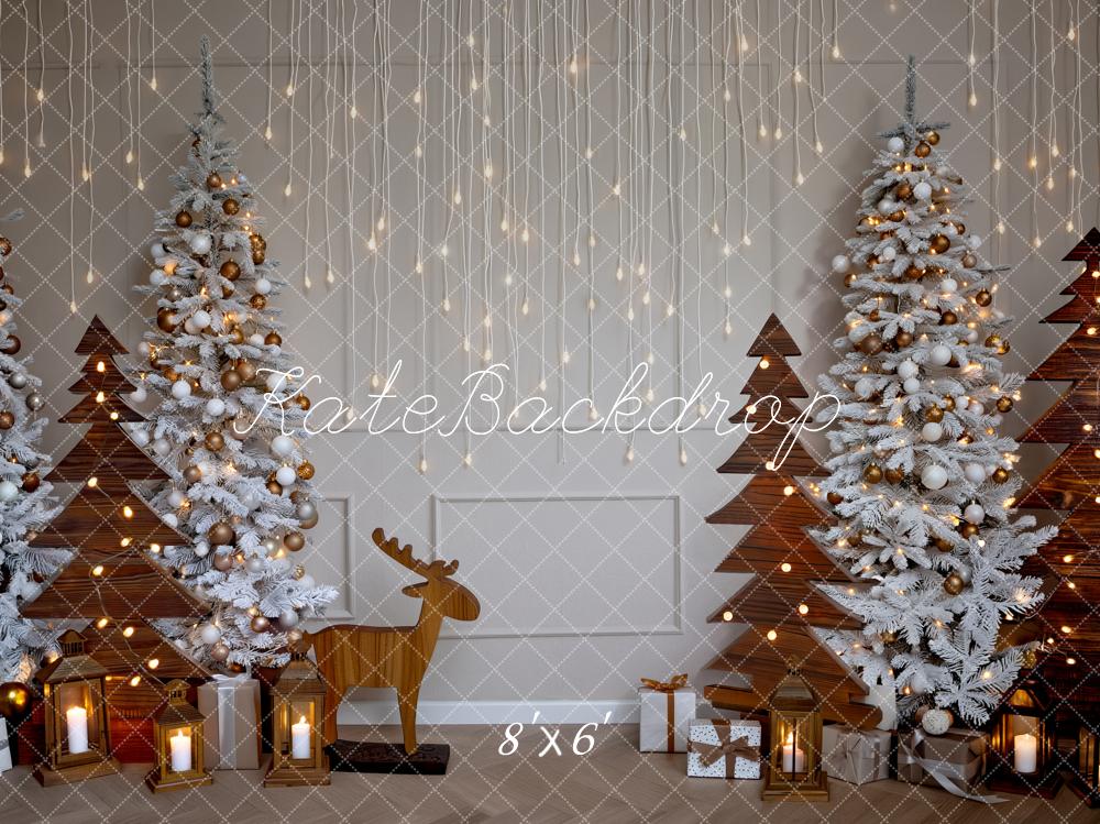 Kate Christmas White Trees Wooden Trees Lights Backdrop Designed by Fantasyphotoart - Image 3