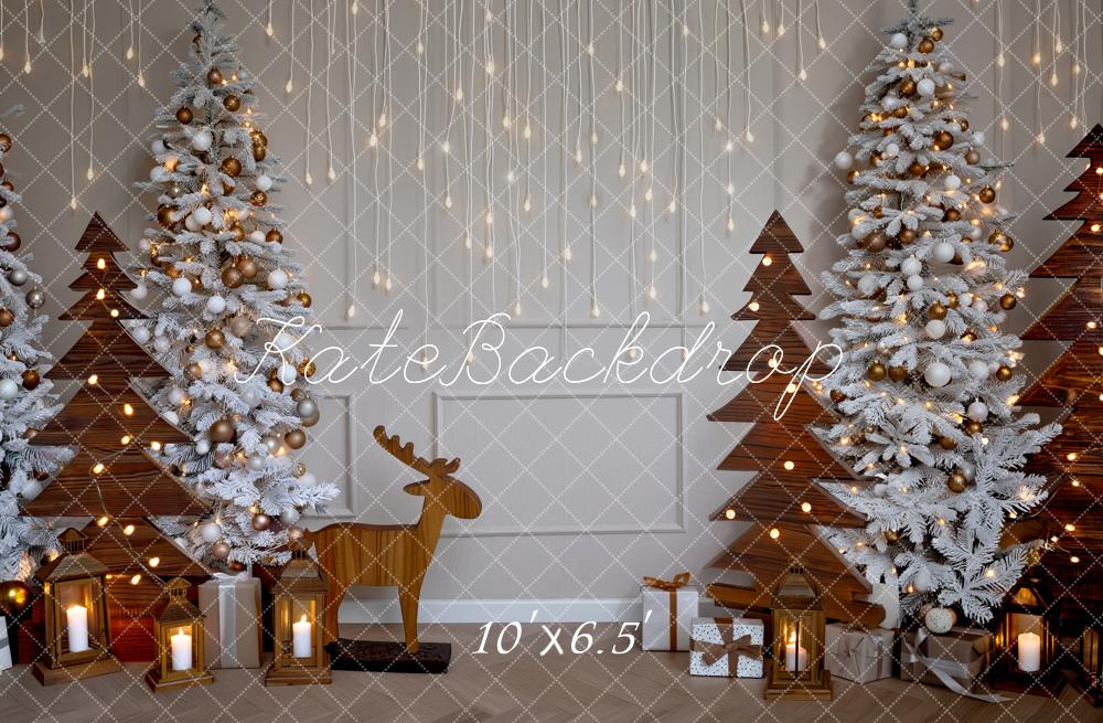Kate Christmas White Trees Wooden Trees Lights Backdrop Designed by Fantasyphotoart - Image 4