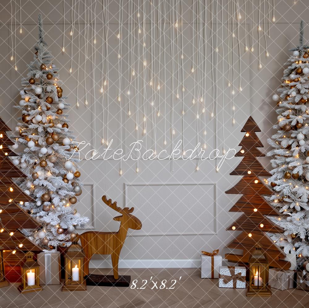 Kate Christmas White Trees Wooden Trees Lights Backdrop Designed by Fantasyphotoart - Image 5