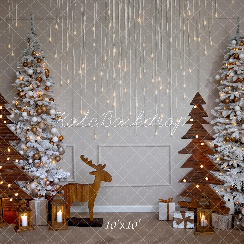 Kate Christmas White Trees Wooden Trees Lights Backdrop Designed by Fantasyphotoart - Image 7