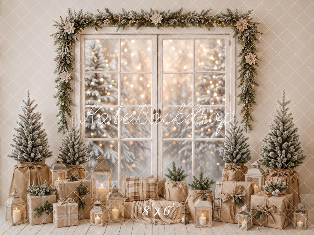Kate Christmas Window Garland Trees Presents Fleece Backdrop Designed by Emetselch
