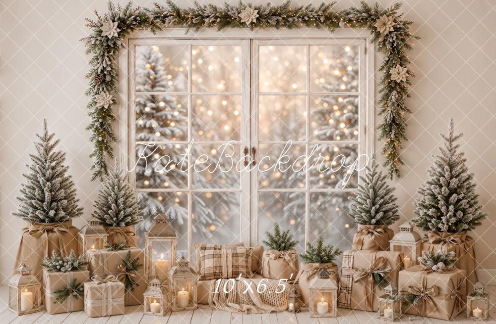 Kate Christmas Window Garland Trees Presents Fleece Backdrop Designed by Emetselch - Image 2