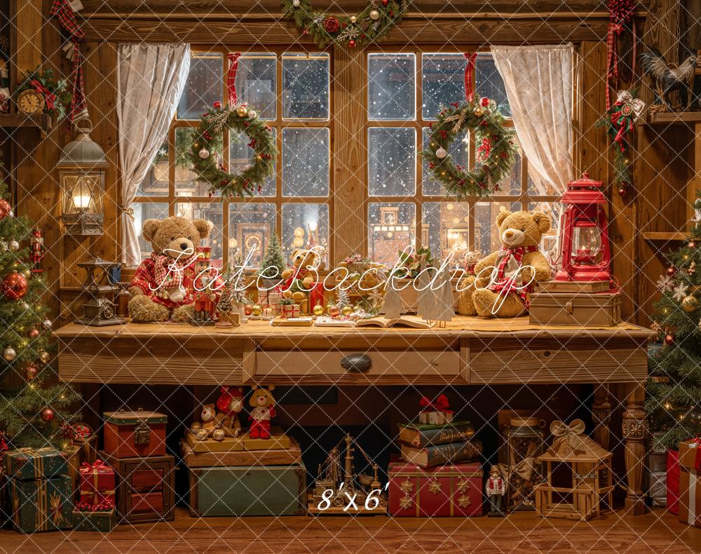 Kate Christmas Window Teddy Bears Gifts Fleece Backdrop Designed by Emetselch