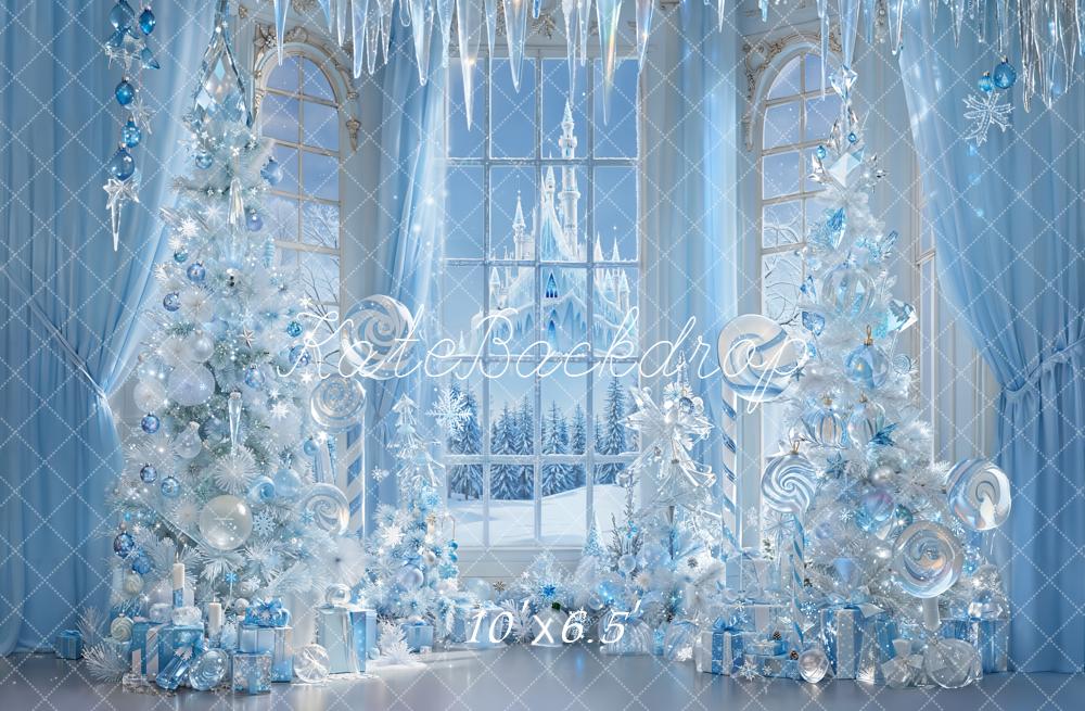 Kate Christmas Winter Castle Blue Fleece Backdrop Designed by Emetselch - Image 2