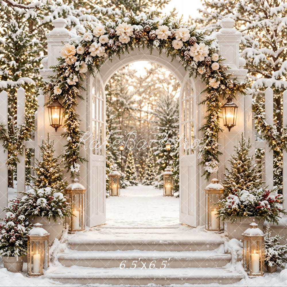 Kate Christmas Winter Garland Arch Snowy Trees Backdrop Designed by Emetselch - Image 2