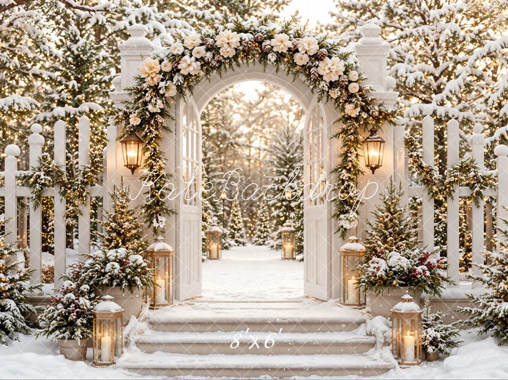 Kate Christmas Winter Garland Arch Snowy Trees Backdrop Designed by Emetselch - Image 3