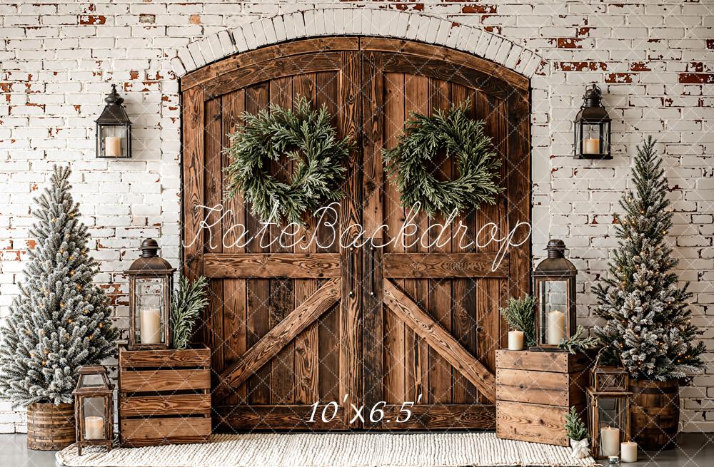 Kate Christmas Wooden Door Brick Wall Trees Backdrop Designed by Emetselch - Image 4