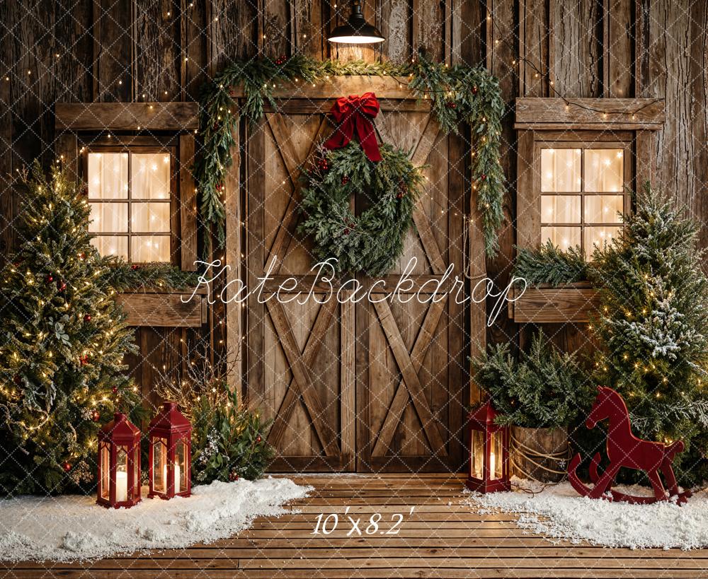 Kate Christmas Wooden Door Garland Lanterns Backdrop Designed by Emetselch - Image 6