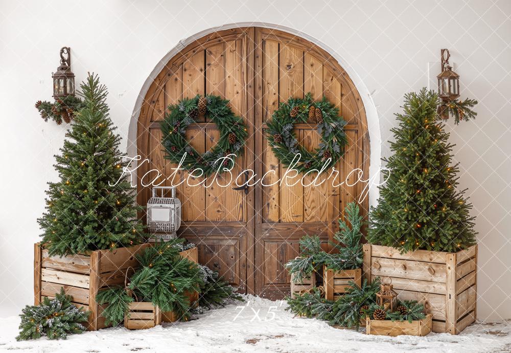 Kate Christmas Wooden Door Pine Trees Crates Backdrop Designed by Emetselch