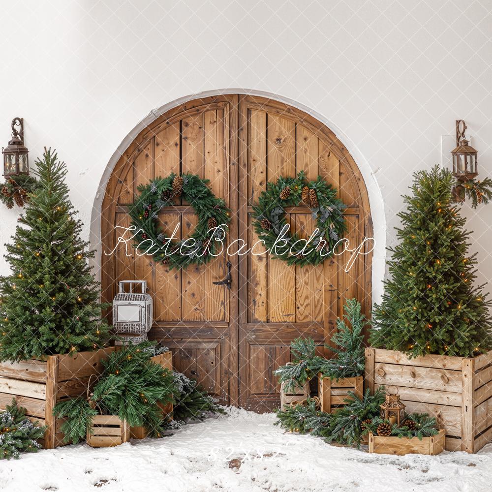 Kate Christmas Wooden Door Pine Trees Crates Backdrop Designed by Emetselch - Image 5