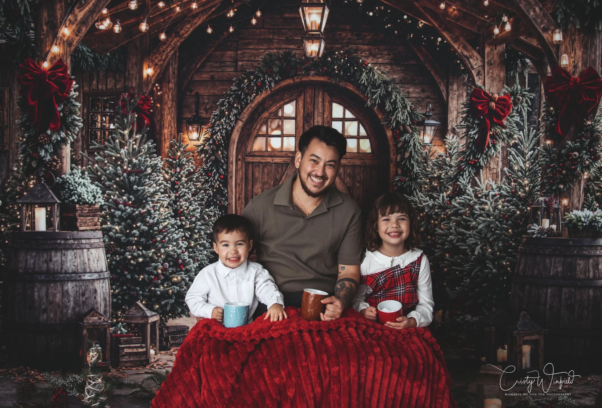 Kate Christmas Wooden Porch Lanterns Greenery Backdrop Designed by Emetselch
