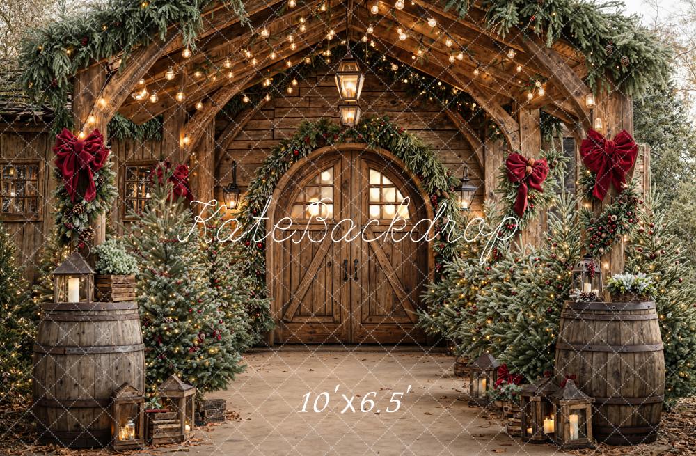 Kate Christmas Wooden Porch Lanterns Greenery Backdrop Designed by Emetselch - Image 9