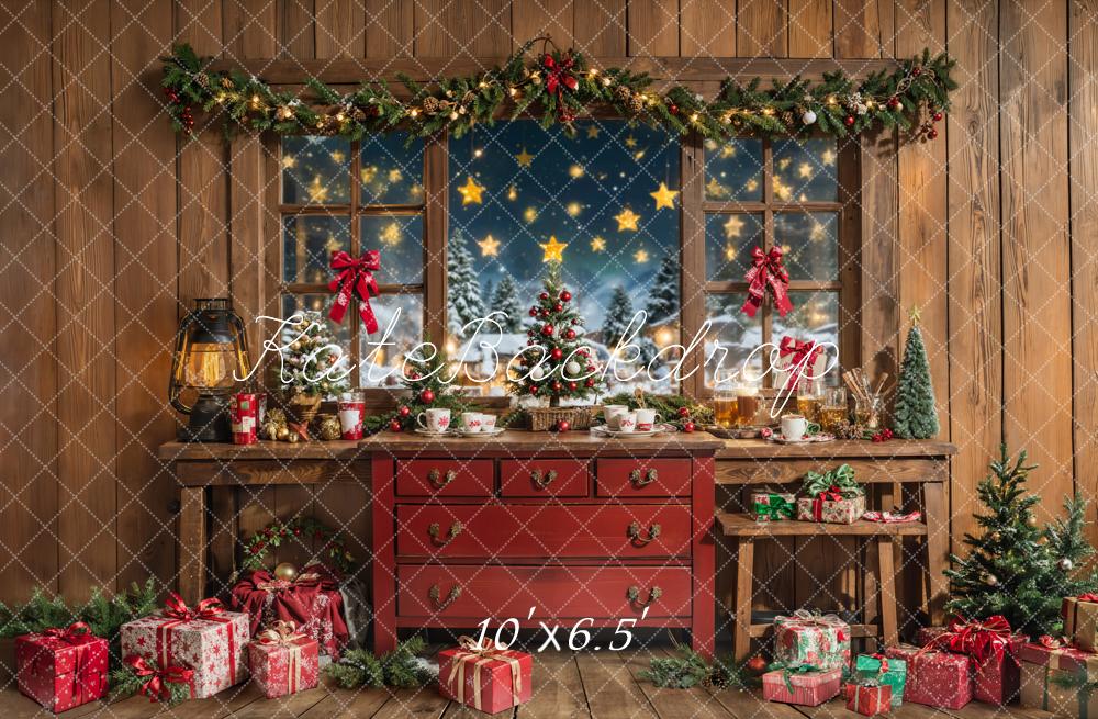 Kate Christmas Wooden Room Red Cabinet Backdrop Designed by Chain Photography - Image 9