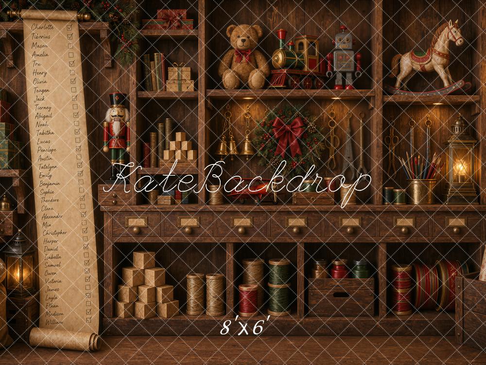 Kate Christmas Workshop Wooden Cabinet Toy List Backdrop Designed by Ashley Ward - Image 3