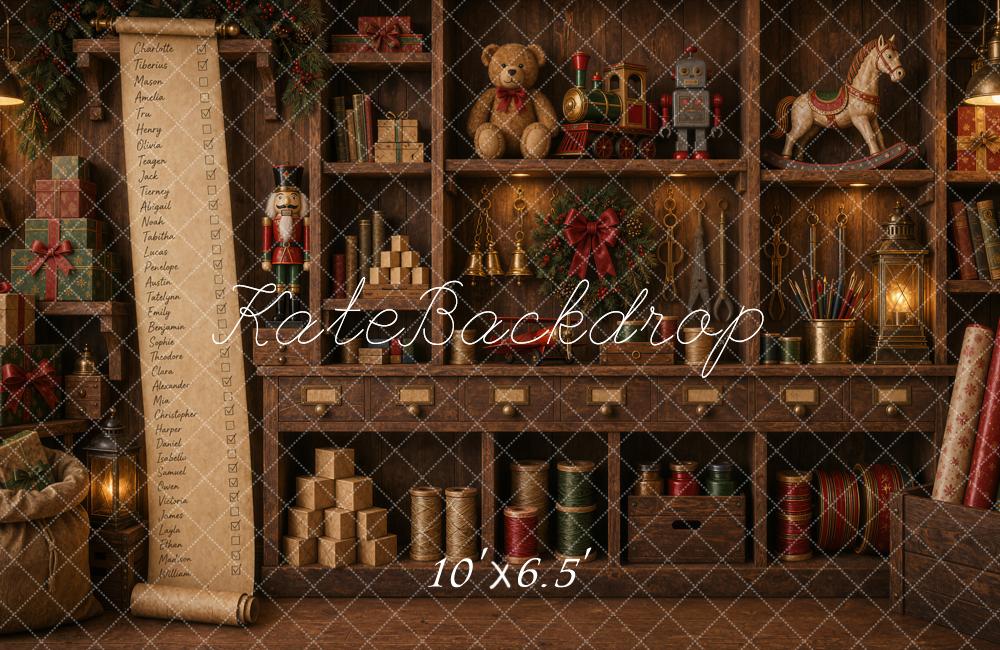 Kate Christmas Workshop Wooden Cabinet Toy List Backdrop Designed by Ashley Ward - Image 4