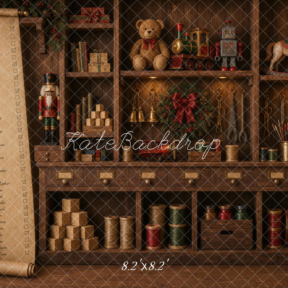 Kate Christmas Workshop Wooden Cabinet Toy List Backdrop Designed by Ashley Ward - Image 5