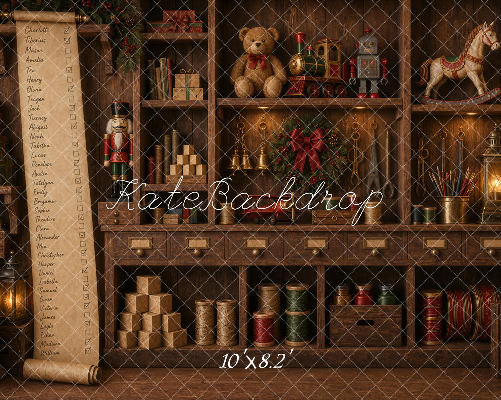 Kate Christmas Workshop Wooden Cabinet Toy List Backdrop Designed by Ashley Ward - Image 6