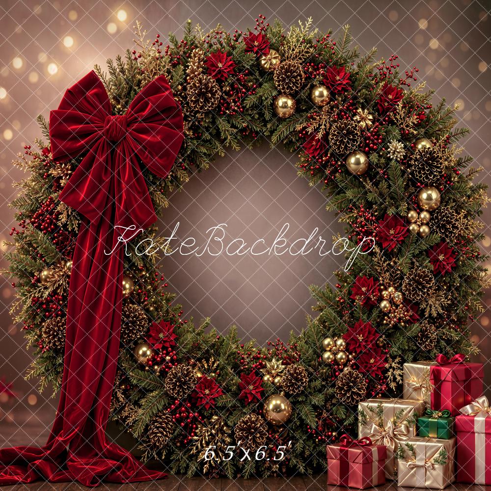 Kate Christmas Wreath Red Bow Gift Boxes Backdrop Designed by Emetselch - Image 2