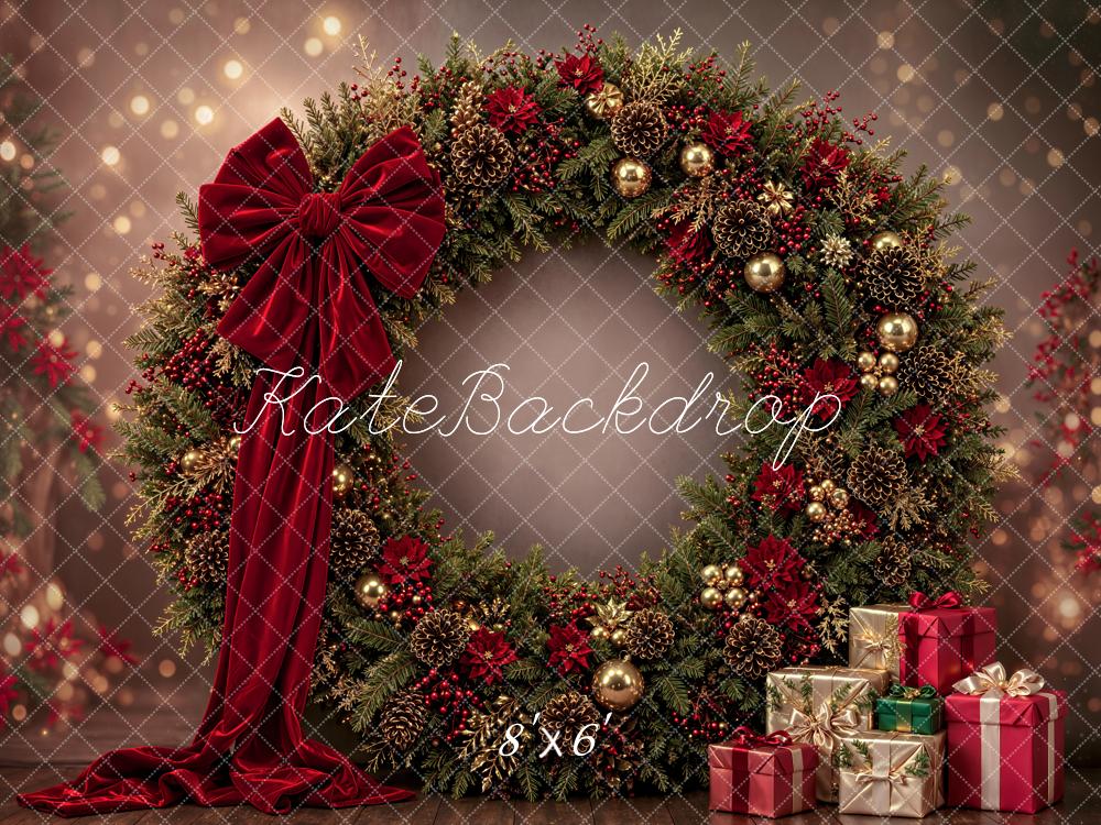 Kate Christmas Wreath Red Bow Gift Boxes Backdrop Designed by Emetselch - Image 3