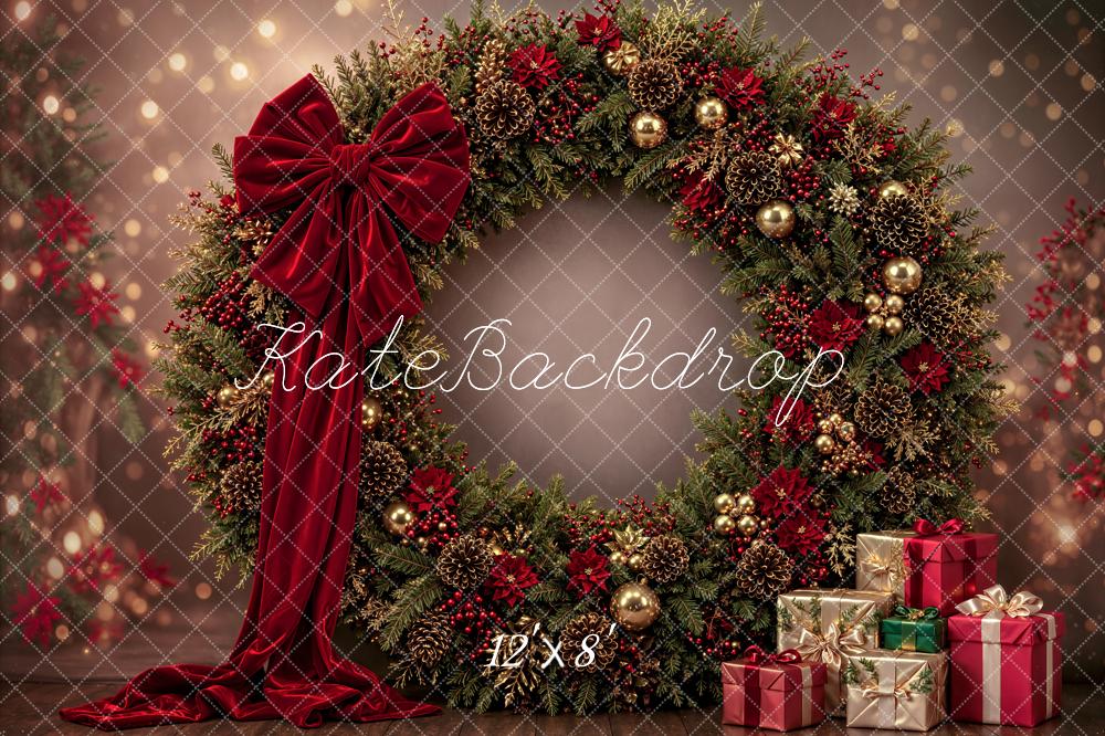 Kate Christmas Wreath Red Bow Gift Boxes Backdrop Designed by Emetselch - Image 8
