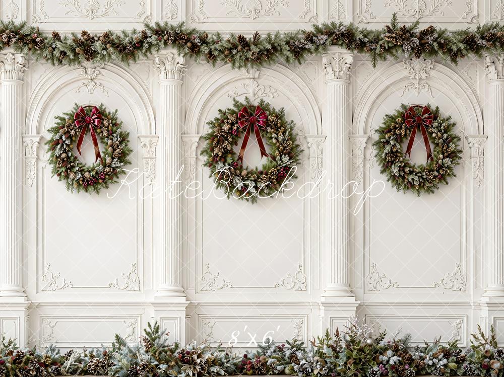 Kate Christmas Wreaths Garland Classical Wall Fleece Backdrop Designed by Emetselch