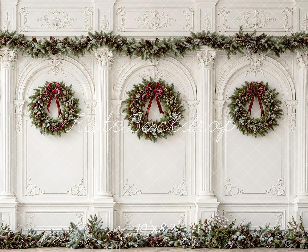 Kate Christmas Wreaths Garland Classical Wall Fleece Backdrop Designed by Emetselch - Image 3
