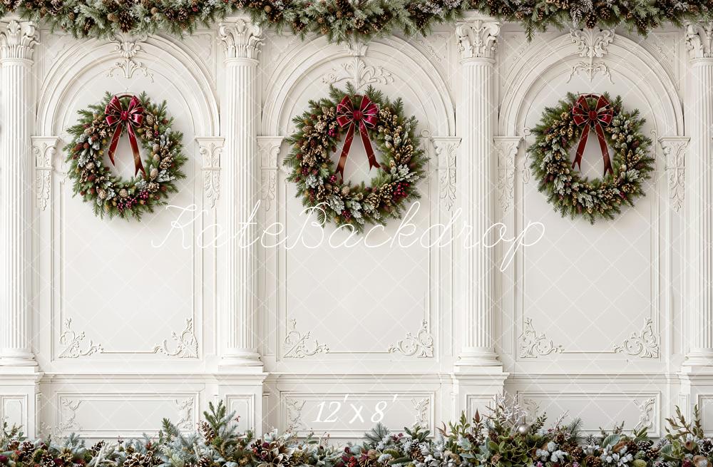 Kate Christmas Wreaths Garland Classical Wall Fleece Backdrop Designed by Emetselch - Image 4
