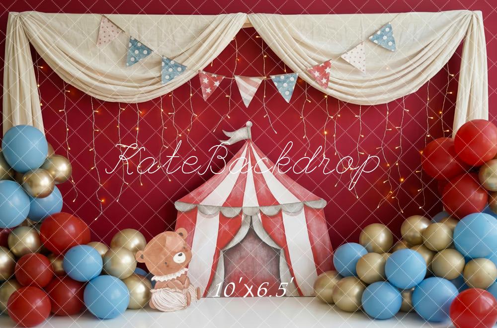 Kate Circus Tent Bear Balloons Bunting Red Fleece Backdrop Designed by Patty Robert - Image 2
