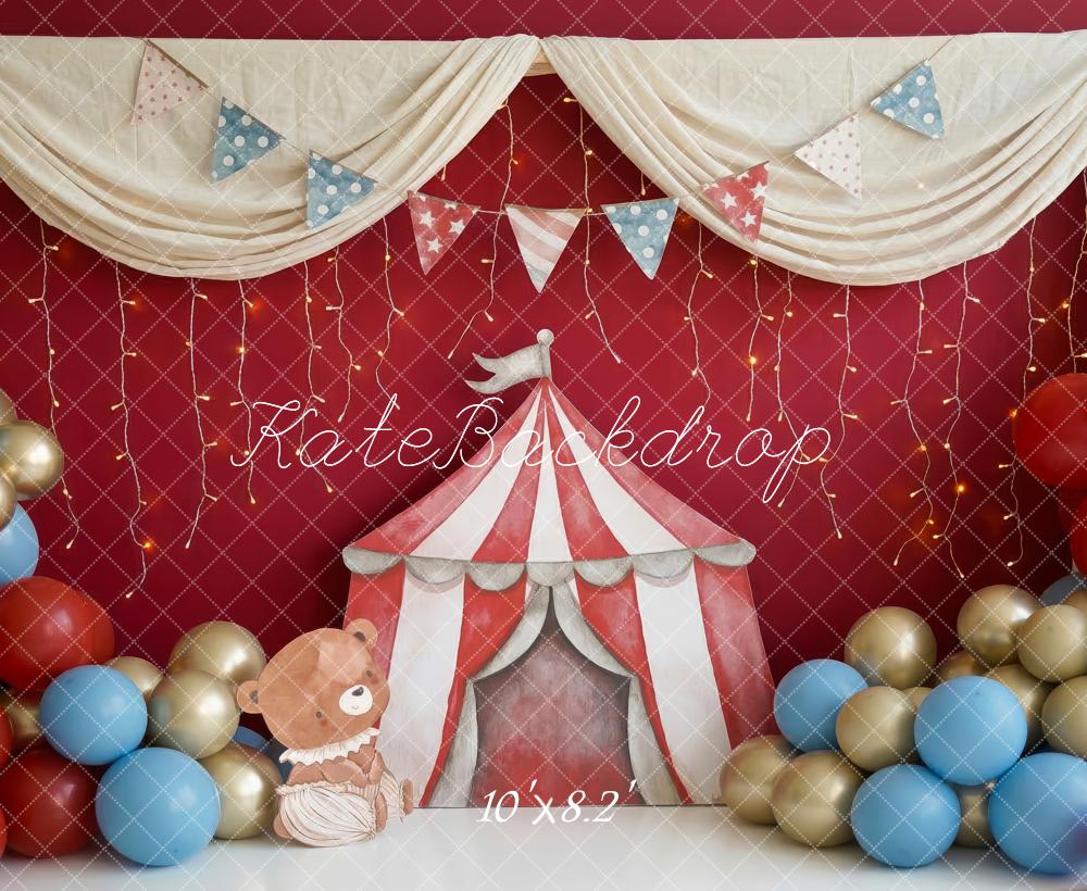 Kate Circus Tent Bear Balloons Bunting Red Fleece Backdrop Designed by Patty Robert - Image 3