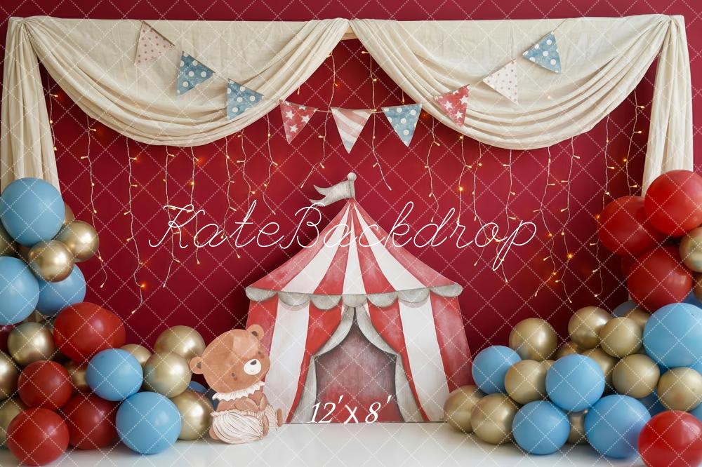 Kate Circus Tent Bear Balloons Bunting Red Fleece Backdrop Designed by Patty Robert - Image 4