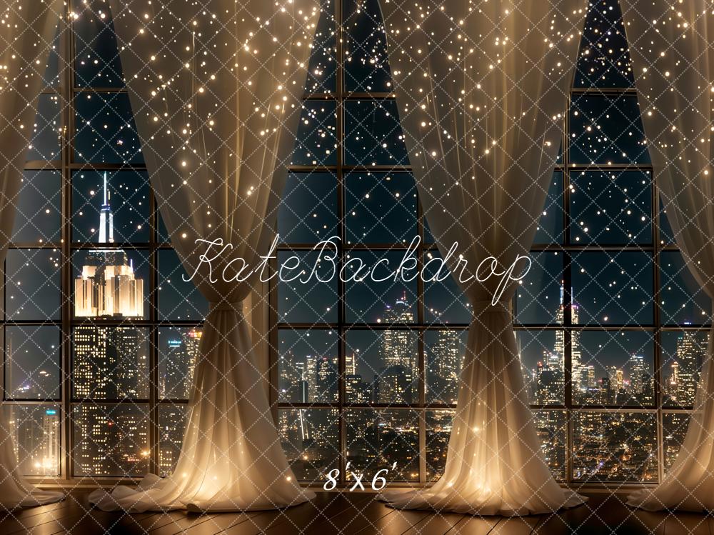 Kate City Lights Window Curtain Night Fleece Backdrop Designed by Chain Photography