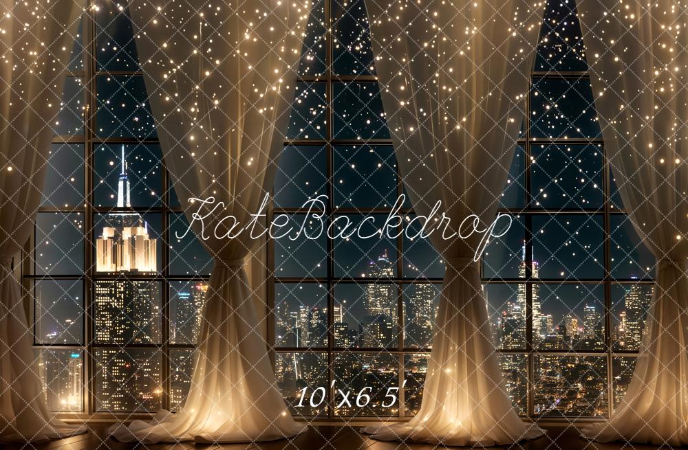 Kate City Lights Window Curtain Night Fleece Backdrop Designed by Chain Photography - Image 2