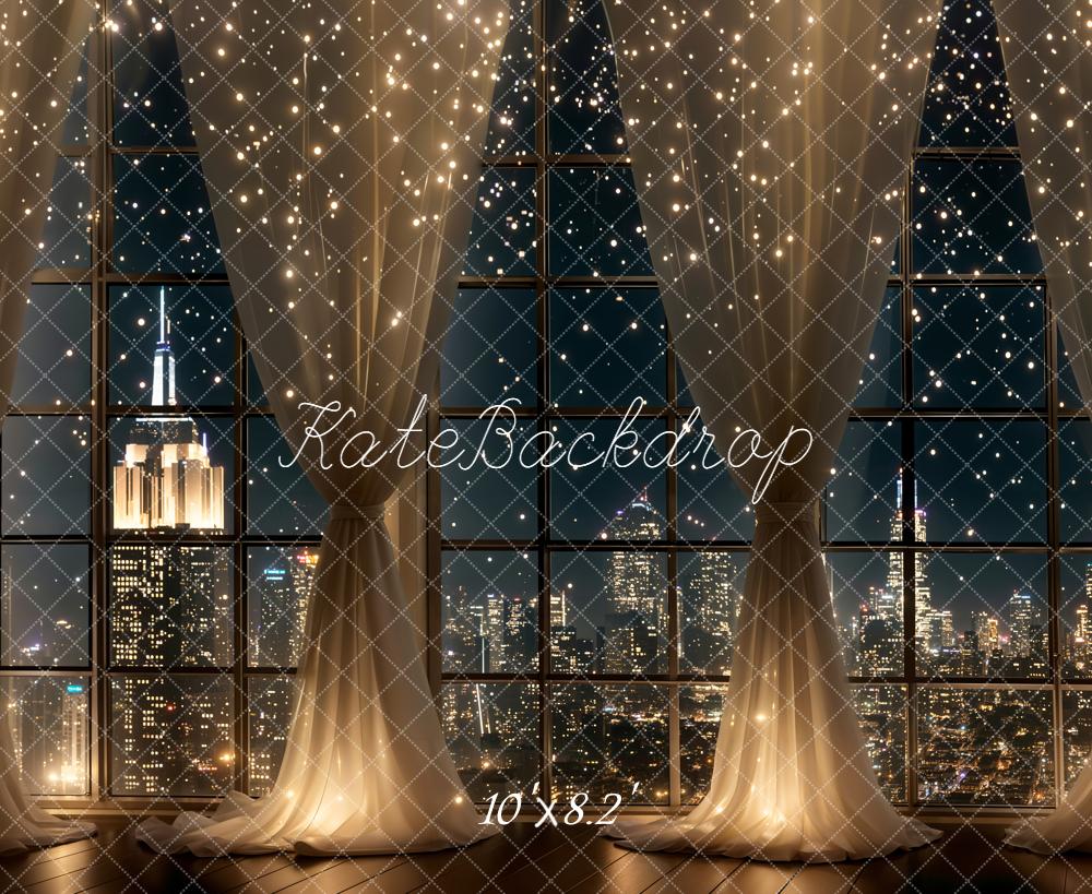 Kate City Lights Window Curtain Night Fleece Backdrop Designed by Chain Photography - Image 3