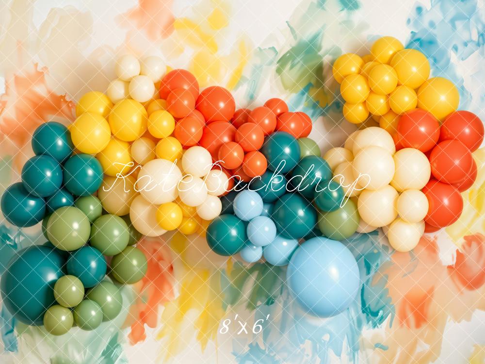 Kate Colourful Balloons Abstract Painting Fleece Backdrop Designed by Emetselch