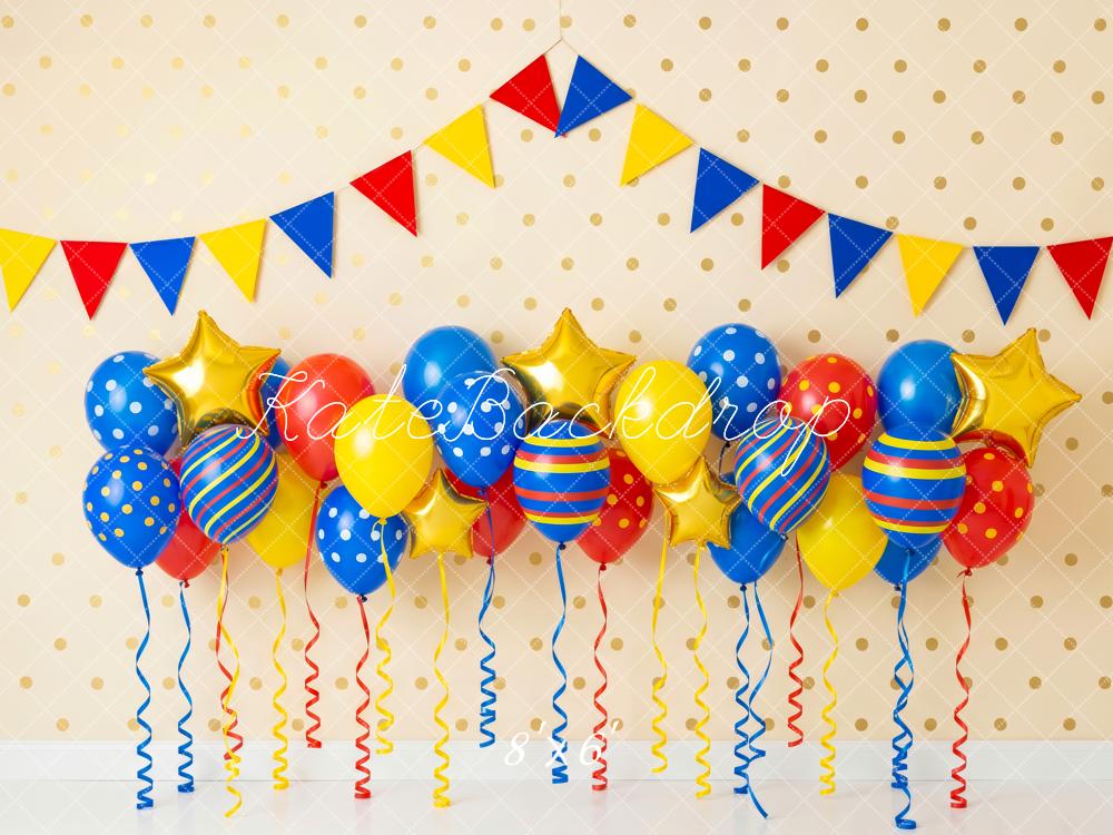 Kate Colourful Balloons Bunting Polka Dot Wall Fleece Backdrop Designed by Patty Robert